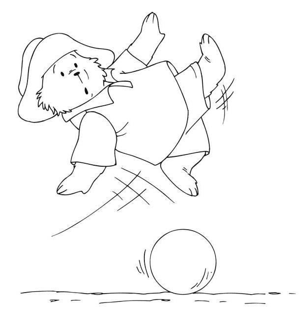 coloriage l ours paddington glisse sur le ballon